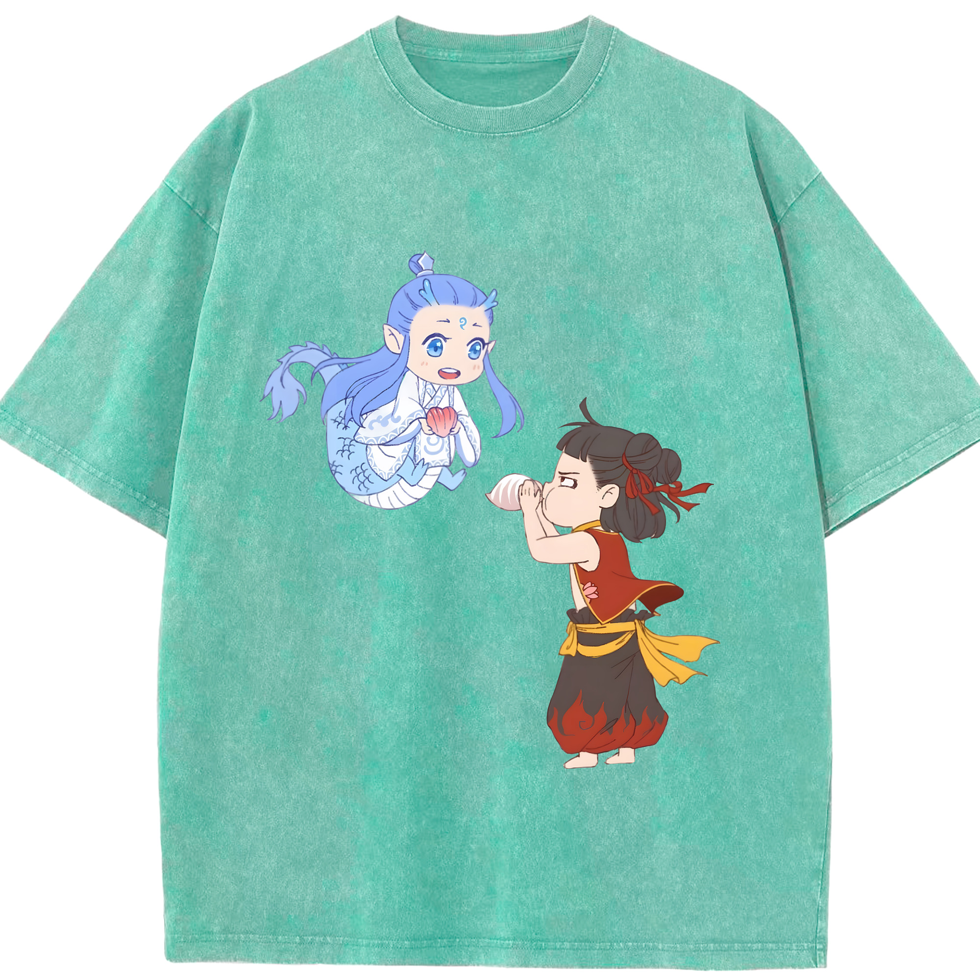 （画像用） Ne Zha 2 ナタ 魔童の大暴れ 綿100% ヴィンテージ風 半袖Tシャツ（フロントプリント）